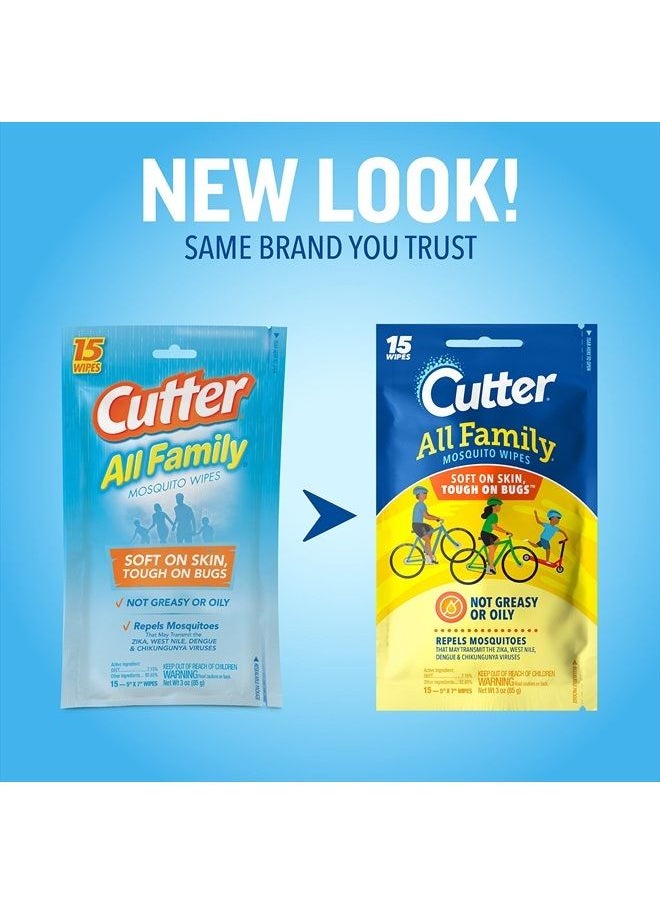 Cutter All Family Mosquito Wipes, Insect Repellent, Repel Mosquitoes, Ticks, Gnats, Fleas & More, 7% DEET 15 Count  - Image 3