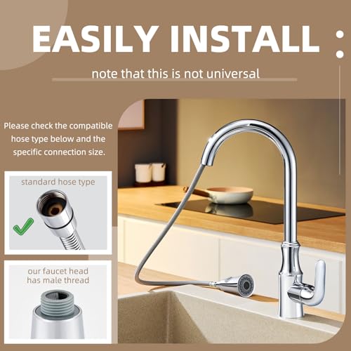 Angle Simple Kitchen Sink Sprayer Replacement, Faucet Head Attachment Parts, Stream and Spray Mode, Chrome - Image 5