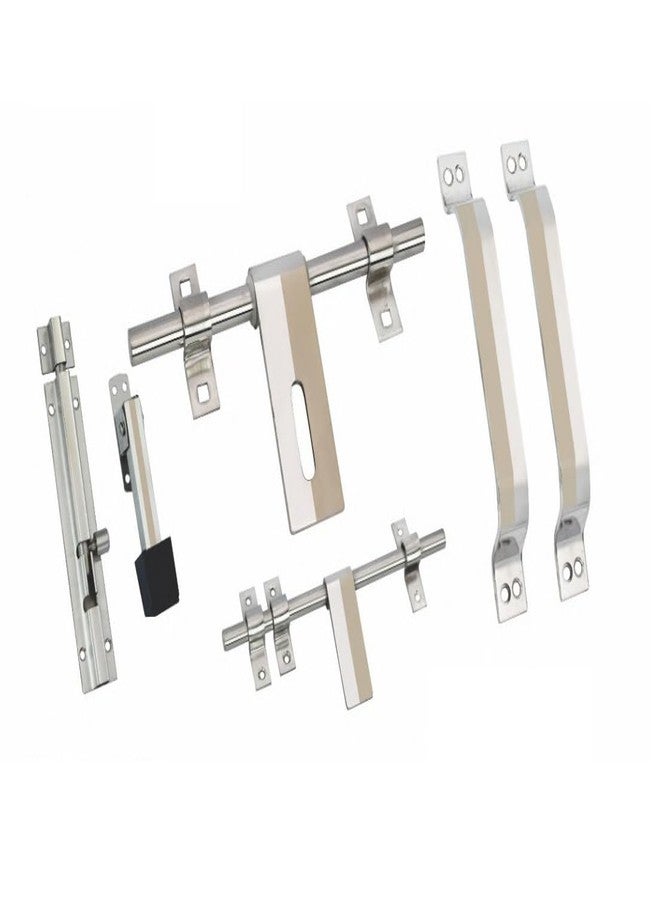 RAB Door Kit 10" Inch Stainless Steel for doors (1-Aldrop, 1-Latch, 2-Handle, 1-Tower Bolt, 1-Door Stopper, Code:-FISH , Size:- 10" 5mm, pack of 1 door set pack of 1 door kit)