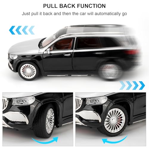 LOVEPOSELY 124 AMG GLS600 Diecast Car Model Collectible Zinc Alloy Toy Car with Lights and Sounds Pull Back Vehicles Toy for Adults Kids Birthday Gifts Decoration Silver - Image 5