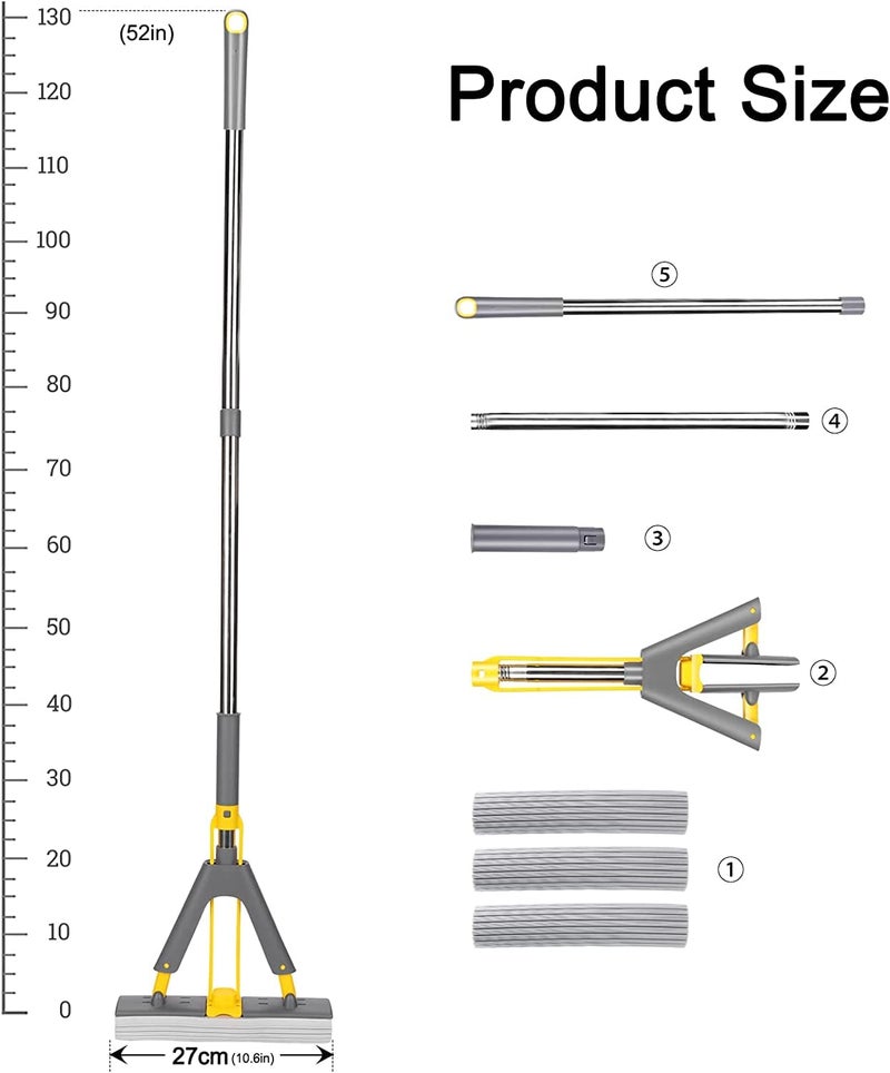 Deoxys PVA Sponge Mop for Floor Cleaning Squeeze Mop with Absorbent PVA Sponge Heads Self Wringing Mop with Stainless Steel Handle Foam Sponge Mop for Hardwood Laminate Tile - Image 4