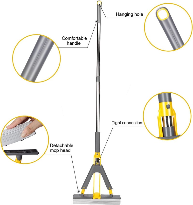 Deoxys PVA Sponge Mop for Floor Cleaning Squeeze Mop with Absorbent PVA Sponge Heads Self Wringing Mop with Stainless Steel Handle Foam Sponge Mop for Hardwood Laminate Tile - Image 3