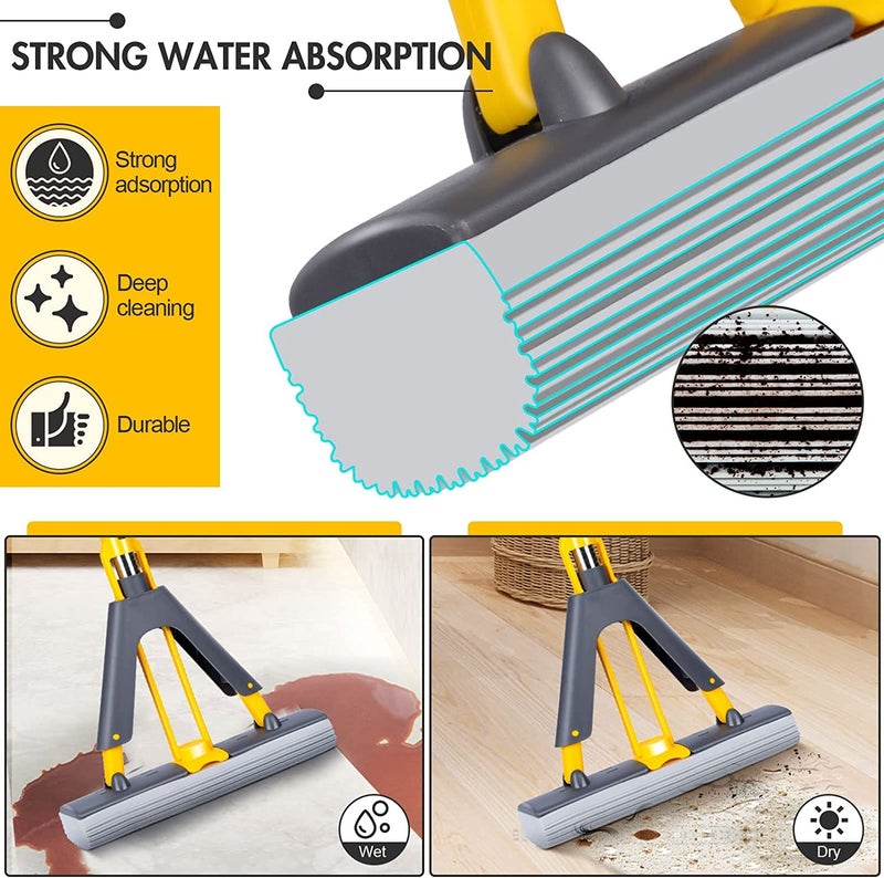Deoxys PVA Sponge Mop for Floor Cleaning Squeeze Mop with Absorbent PVA Sponge Heads Self Wringing Mop with Stainless Steel Handle Foam Sponge Mop for Hardwood Laminate Tile - Image 2