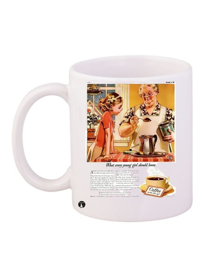 RYN Cartoon Printed Coffee Mug White/Red/Beige 11ounce