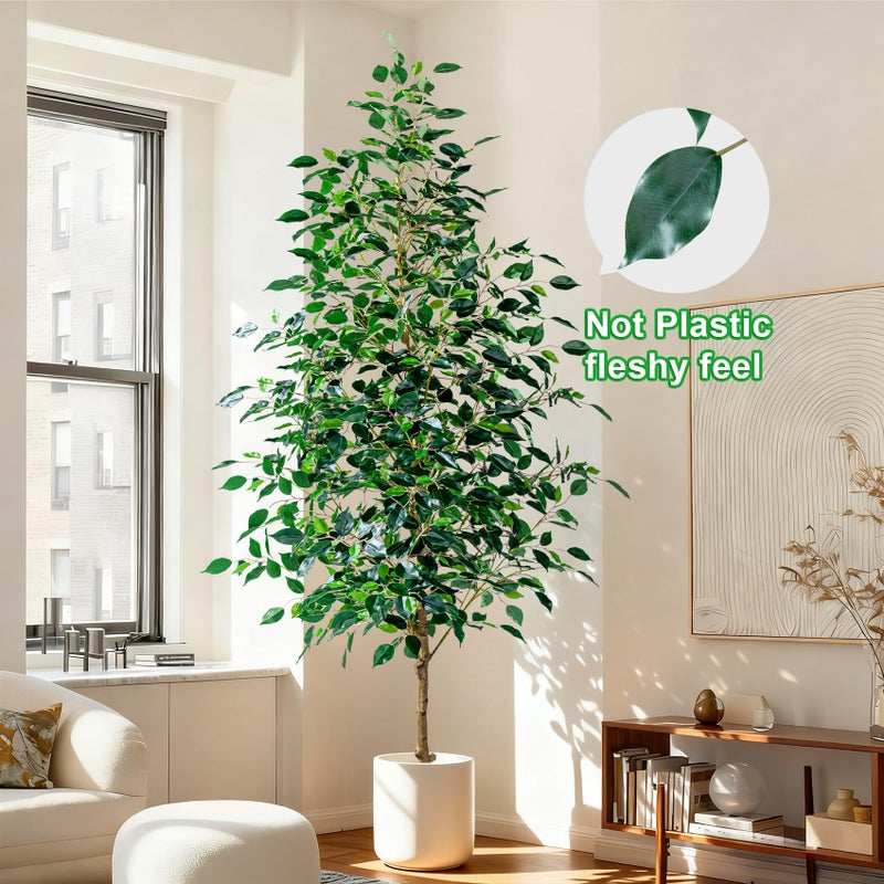 Bailikang 7FT Artificial Ficus Trees Indoor Faux Trees Indoor Fake Floor Plants Tall Artificial Tree with White Pot Faux Tree Fake Indoor Tree Silk Plants Artificial Trees for Home Decor Indoor - Image 2
