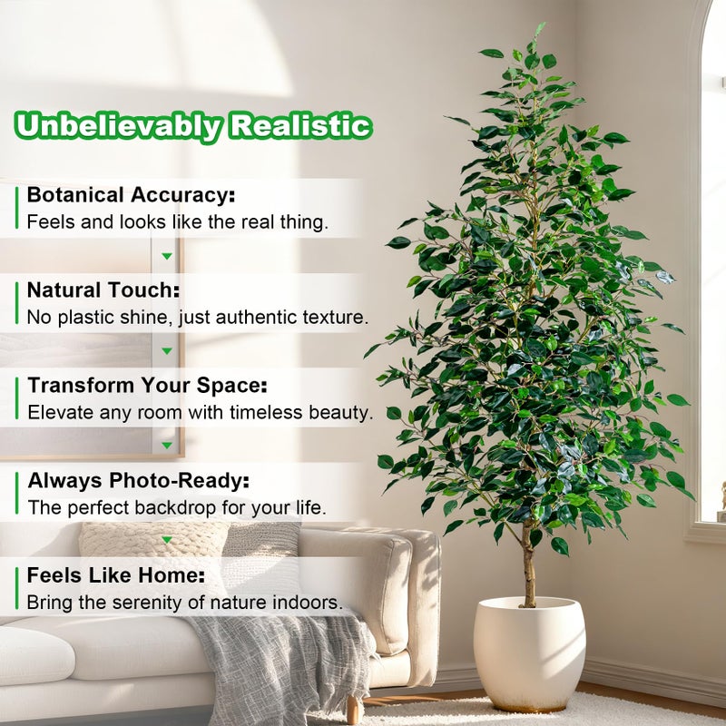 Bailikang 7FT Artificial Ficus Trees Indoor Faux Trees Indoor Fake Floor Plants Tall Artificial Tree with White Pot Faux Tree Fake Indoor Tree Silk Plants Artificial Trees for Home Decor Indoor - Image 4