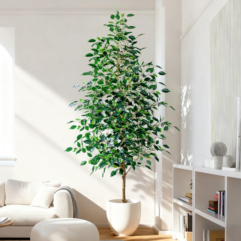 Bailikang 7FT Artificial Ficus Trees Indoor Faux Trees Indoor Fake Floor Plants Tall Artificial Tree with White Pot Faux Tree Fake Indoor Tree Silk Plants Artificial Trees for Home Decor Indoor - Image 1