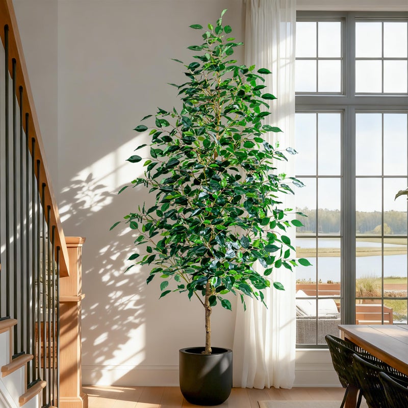 Bailikang 7FT Artificial Ficus Trees Indoor Faux Trees Indoor Fake Floor Plants Tall Artificial Tree with White Pot Faux Tree Fake Indoor Tree Silk Plants Artificial Trees for Home Decor Indoor - Image 3