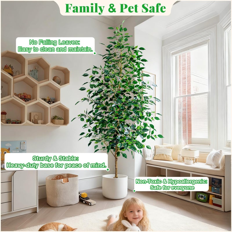 Bailikang 7FT Artificial Ficus Trees Indoor Faux Trees Indoor Fake Floor Plants Tall Artificial Tree with White Pot Faux Tree Fake Indoor Tree Silk Plants Artificial Trees for Home Decor Indoor - Image 5