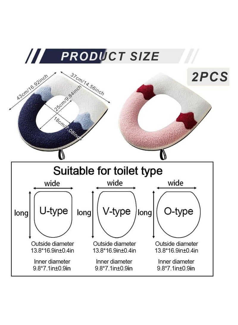 Bathroom Toilet Seat Cover, 2Pcs Soft Thicker Warmer Washable Cloth Toilet Seat Pads with Handle and Zipper, Reusable Universal Toilet Seat Cushion Cover - Image 5