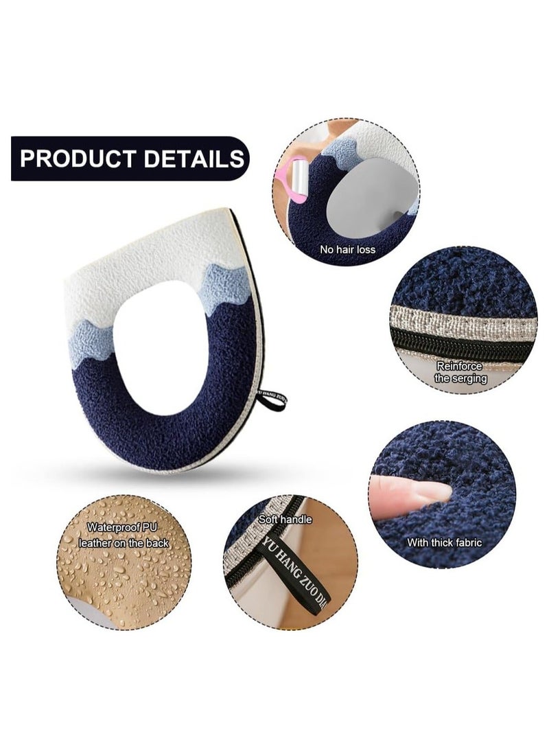 Bathroom Toilet Seat Cover, 2Pcs Soft Thicker Warmer Washable Cloth Toilet Seat Pads with Handle and Zipper, Reusable Universal Toilet Seat Cushion Cover - Image 3