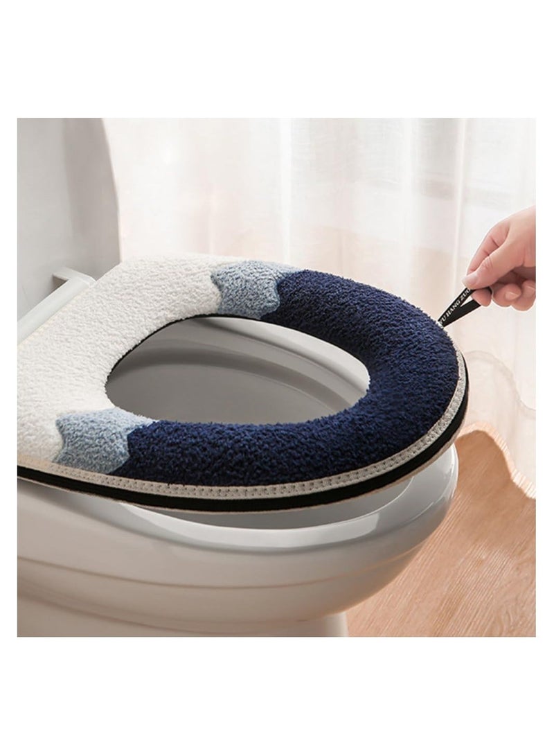 Bathroom Toilet Seat Cover, 2Pcs Soft Thicker Warmer Washable Cloth Toilet Seat Pads with Handle and Zipper, Reusable Universal Toilet Seat Cushion Cover - Image 2