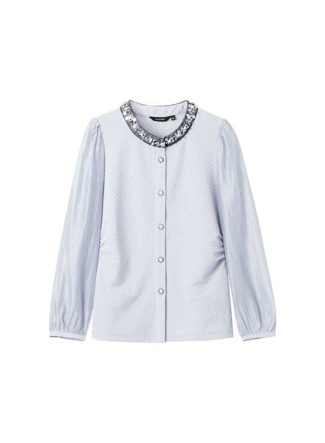 Yanyee Premium Long Sleeve Shirt For Women  Early Autumn Design Short Slim Fit Elegant Top Gray XL - Image 3