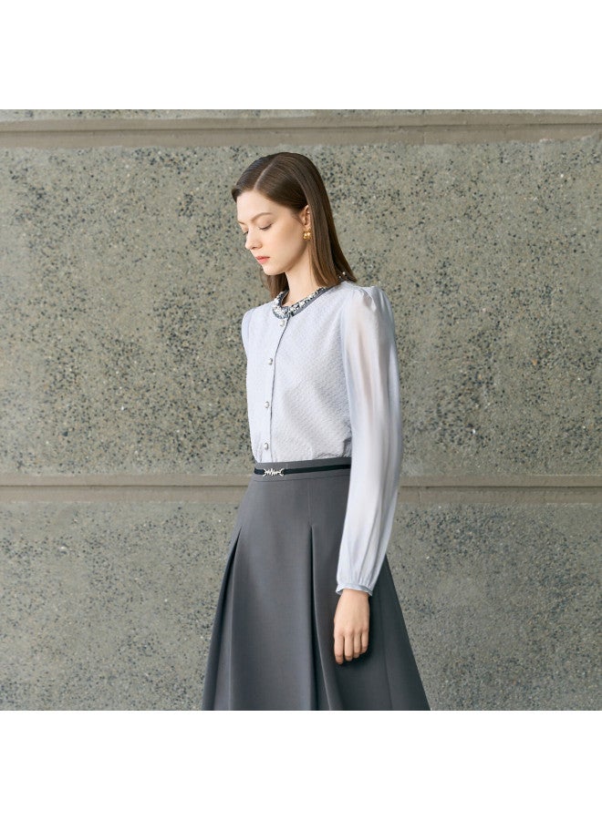 Yanyee Premium Long Sleeve Shirt For Women  Early Autumn Design Short Slim Fit Elegant Top Gray XL - Image 1