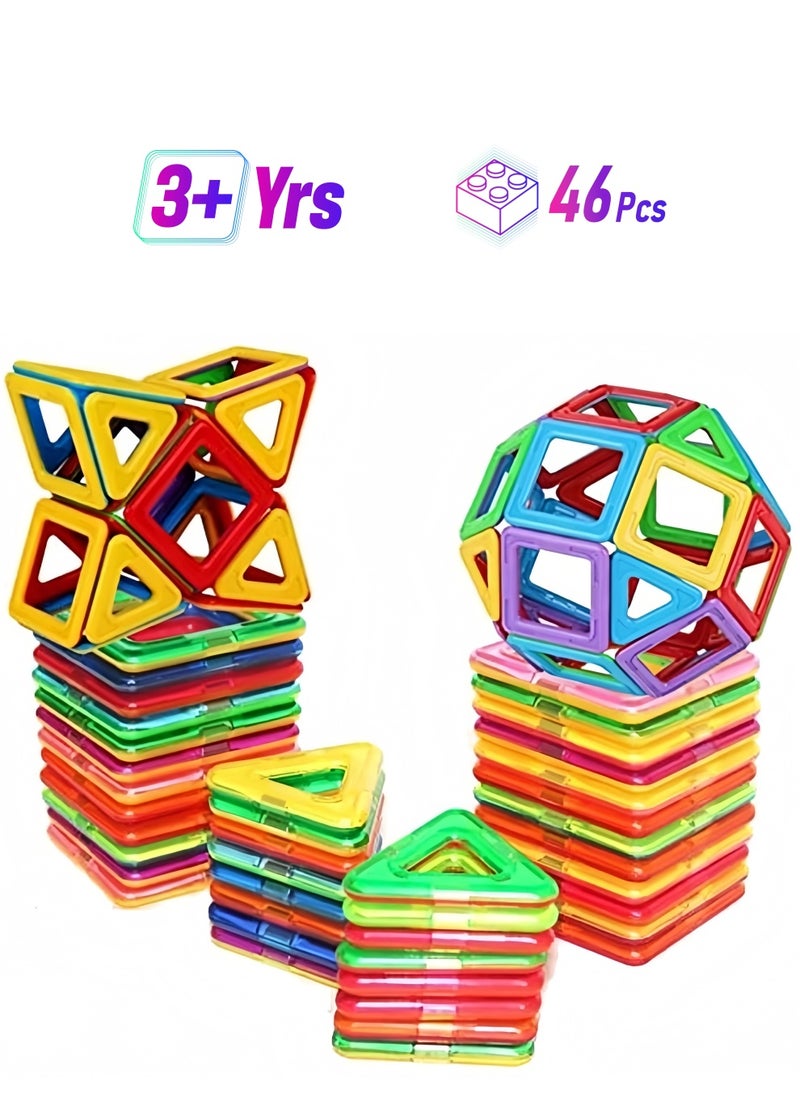 46Pcs Magnetic Building Blocks Set With Storage Box, Children's magnetic building blocks, magnet toys, Boys and Girls Kids Magnetic Educational Building Blocks Tiles Toys Set,with 2 Wheel Combination  - Image 1