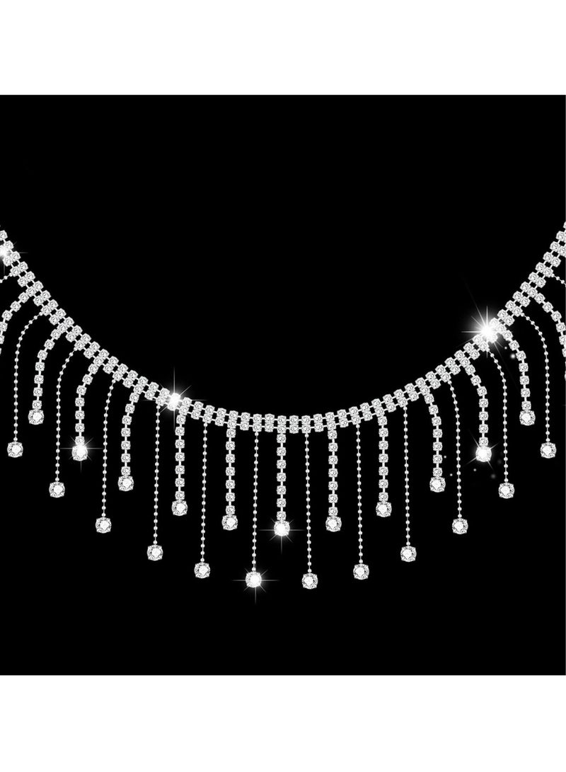 Y&D 2 Yards Rhinestone Fringe Trim Ribbon Tassel Chain Diamond Crystal for Sewing Craft Clothing Wedding Dress Female Jewelry Personalized DIY Decor Length 2.16 Inch (Silver)  - Image 1