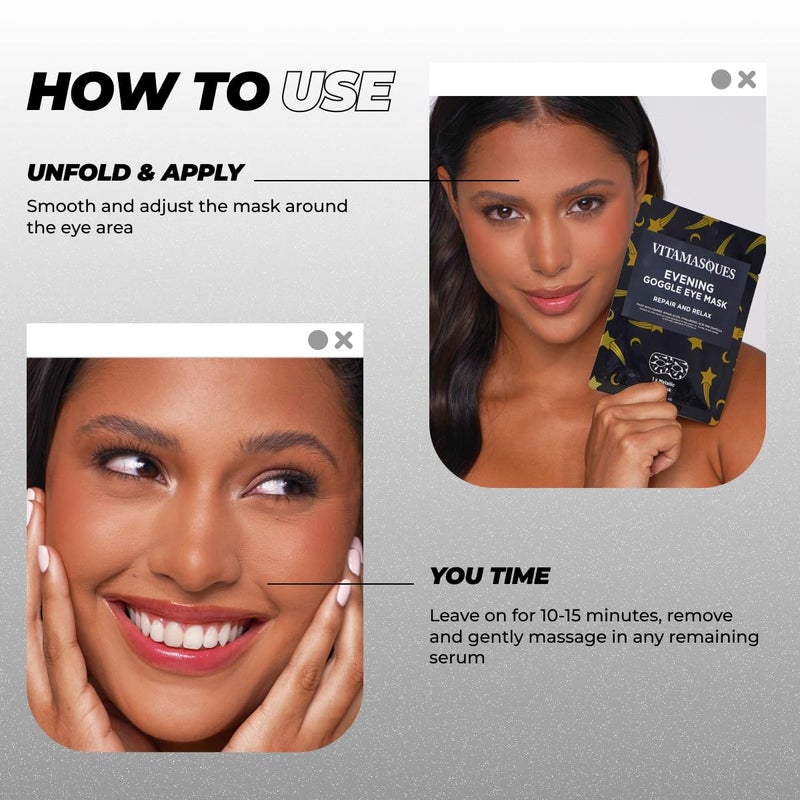 Vitamasques Under Eye Mask, 3-Pack Ultra-Revitalizing Goggle Mask, Korean Skin Care, Hydrates & Smooths Fine Lines & Tired Looking Under Eyes - Hyaluronic Acid & Centella - Image 5