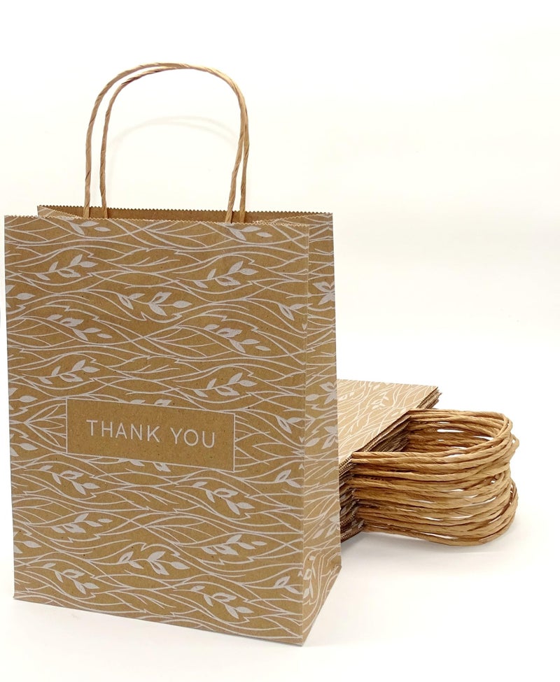 RanGit Bhumi Thank You Gift Bags- 10pcs Brown Paper Bags with Handles (Small), Return Gift Bags, Party Favor Paper Carry Bags for Gifting, Durable Gift Covers (Small-Brown TY, Pack of 10) - Image 1