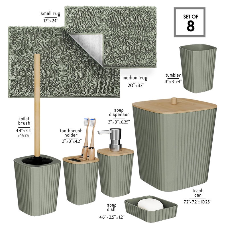 Clara Clark Bathroom Set - Sage Green Bathroom Accessories Set, 6PC Bathroom Accessory Set, Bathroom Sets with Bathroom Rugs, Toilet Brush, Trash Can & Soap Dispenser - Image 2