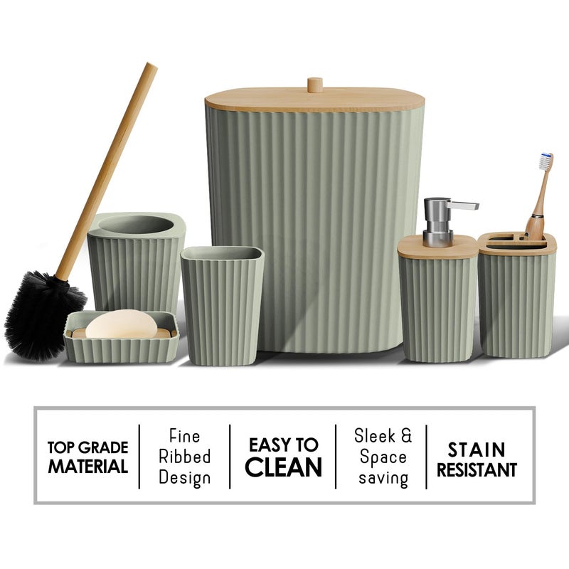 Clara Clark Bathroom Set - Sage Green Bathroom Accessories Set, 6PC Bathroom Accessory Set, Bathroom Sets with Bathroom Rugs, Toilet Brush, Trash Can & Soap Dispenser - Image 4