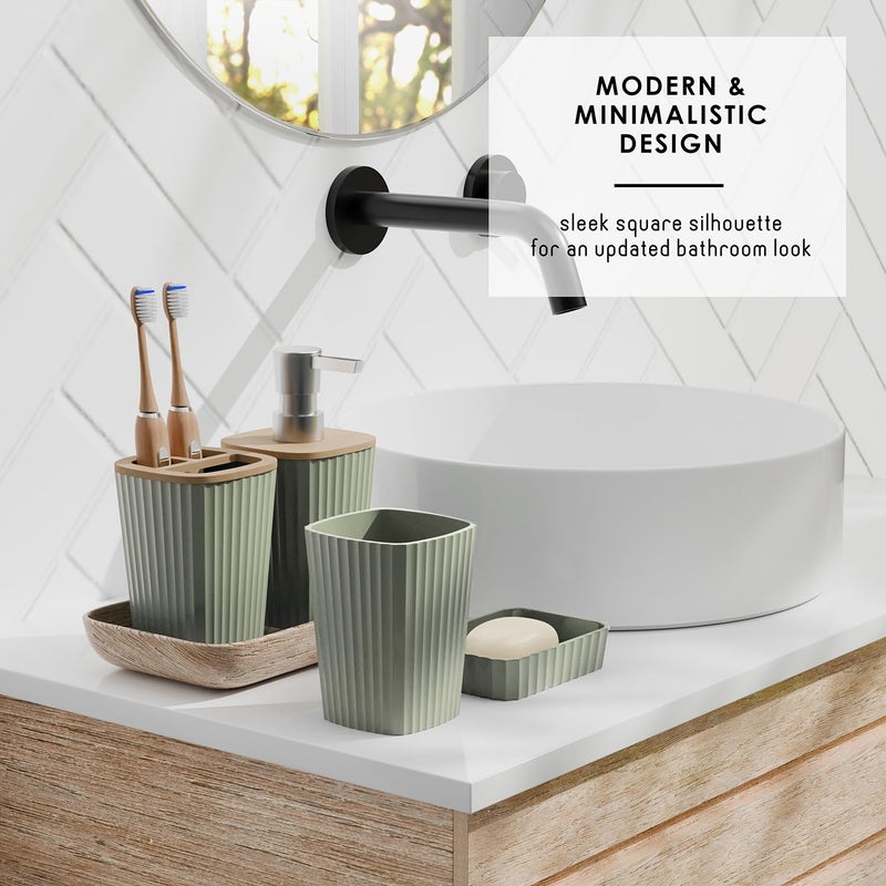 Clara Clark Bathroom Set - Sage Green Bathroom Accessories Set, 6PC Bathroom Accessory Set, Bathroom Sets with Bathroom Rugs, Toilet Brush, Trash Can & Soap Dispenser - Image 3
