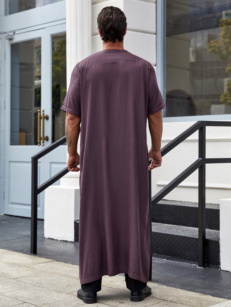 Men's Long Robe with Loose Fit, Round Neck, Short Sleeves - Image 3
