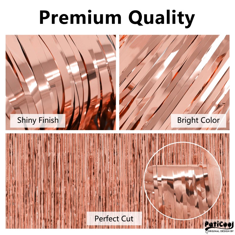 PatiCool Thicken Rose Gold Streamers 4 Pack 3.2 x 8.2 FT, Tinsel Backdrop Curtains, Birthday Decorations for Women Girls, Foil Fringe Photo Backdrop for Bridal Shower, Baby Shower Party Decorations - Image 3