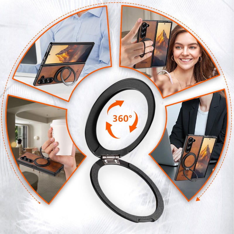 Suteni For Samsung Galaxy Z Fold7 5G G3 Oil Wax 360 Rotation Holder Magsafe Back Phone Case(Brown) - Image 5