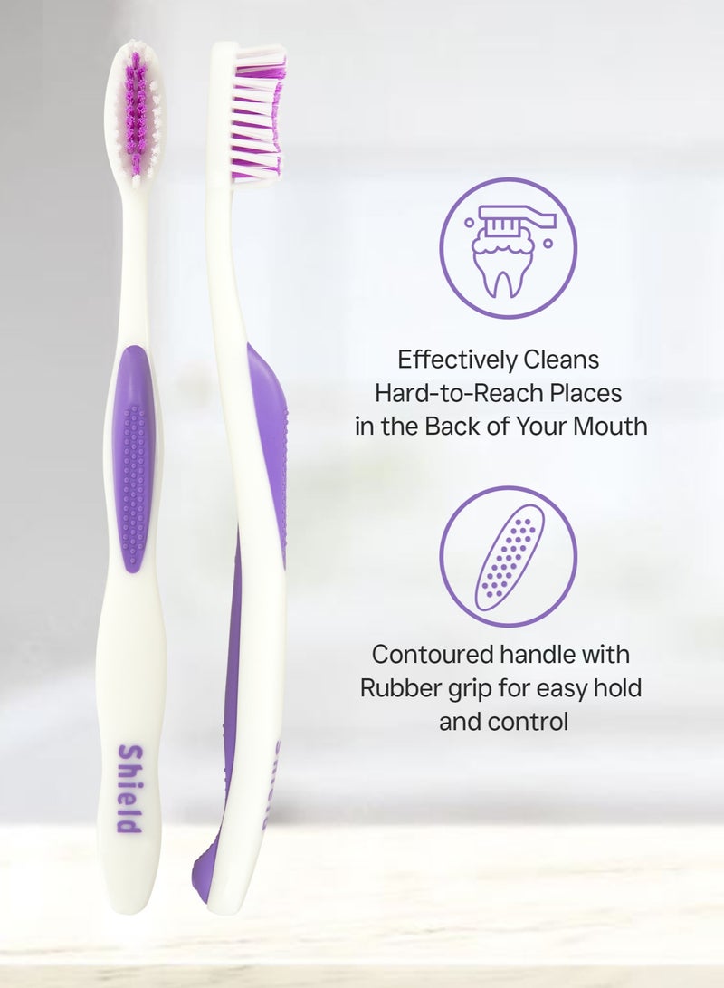 Shield Care فرشاة أسنان شيلد كير سينسيشن إكسبيرت مع غطاء للعناية لتنظيف عميق، مقبض مطاطي ناعم، شعيرات متوسطة، مثالية للبالغين، 8 قطع (عبوة من 1) - Image 3