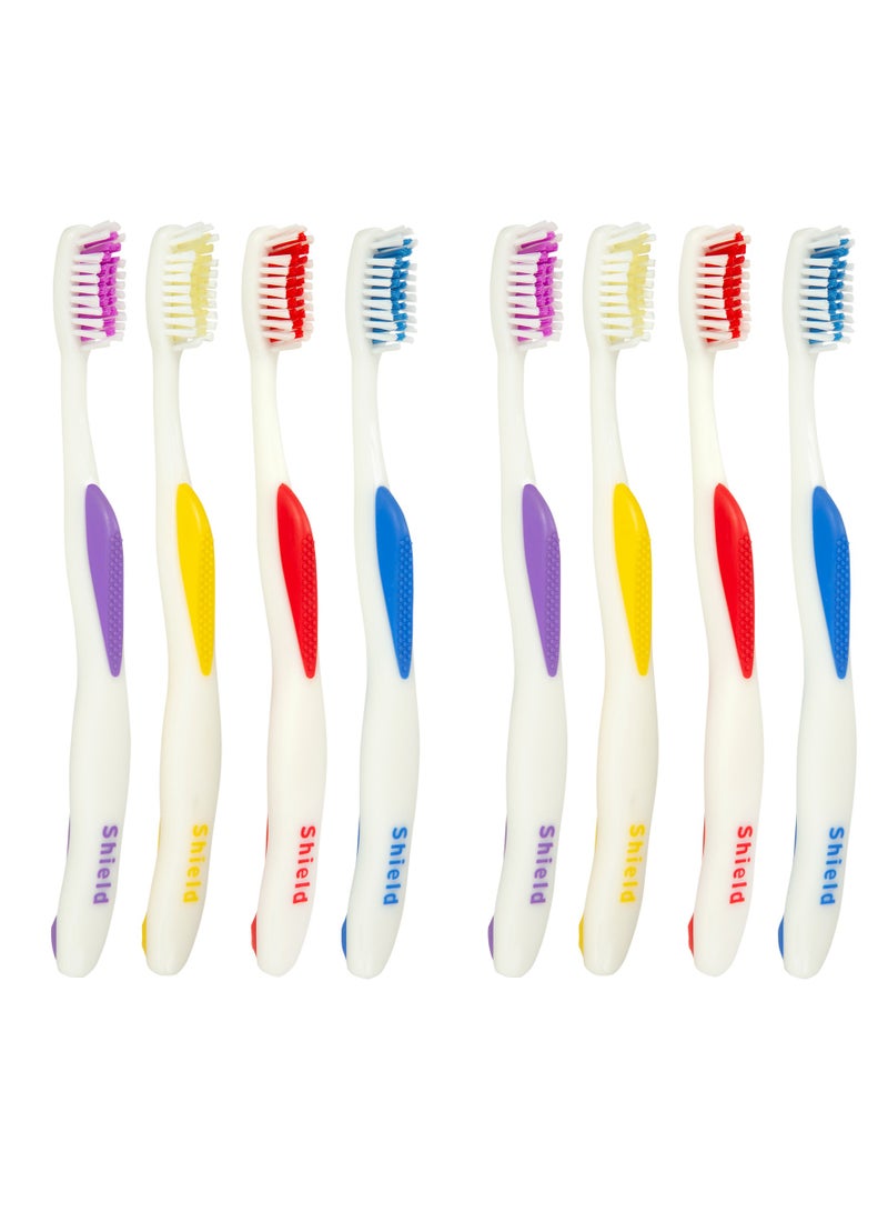 Shield Care فرشاة أسنان شيلد كير سينسيشن إكسبيرت مع غطاء للعناية لتنظيف عميق، مقبض مطاطي ناعم، شعيرات متوسطة، مثالية للبالغين، 8 قطع (عبوة من 1) - Image 1