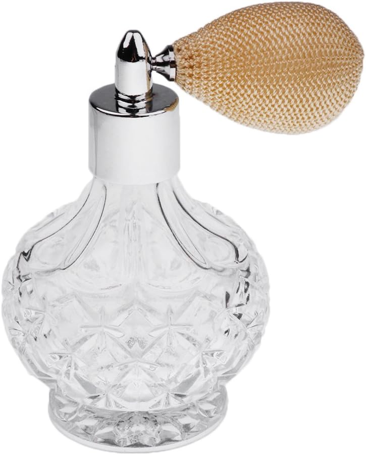 100ml Women Vintage Perfume Bottle Short Spray Atomizer Refillable Empty Glass Makeup Tool (Light Yellow)
