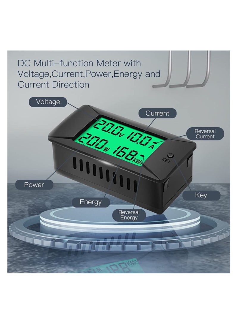 SYOSI DC Multifunction Battery Monitor Meter, Digital Current Voltage Meter Solar Power Meter Multimeter Ammeter Voltmeter Voltage Current Detection 0-300V,0-100A Built-in Shunt for 12V/24V/48V Battery - Image 2