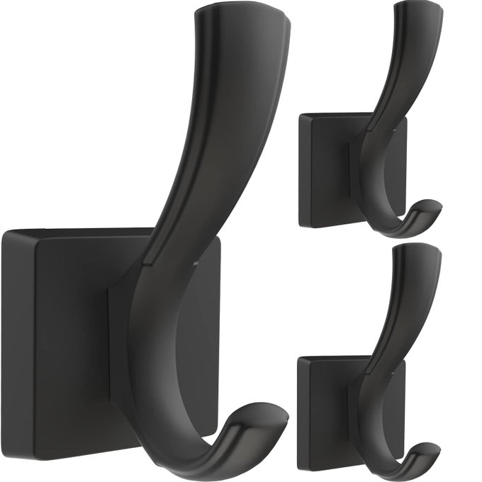 3 PACK BLACK TOWEL HOOKS TOWELS ROBE HOLDER FOR BATHROOM COAT HOOKS FOR WALL HANGING KEY HAT BACKPACK 3 PACK BLACK