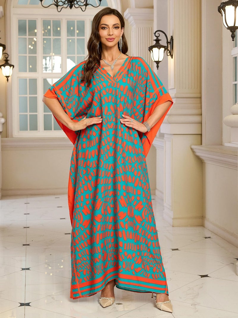 KECVOT Kaftan Dresses for Women V Neck Batwing Sleeve Plus Size Caftans Swimwear Coverups Maxi Beach Dresses - Image 3