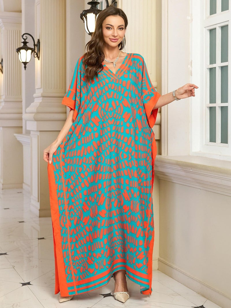 KECVOT Kaftan Dresses for Women V Neck Batwing Sleeve Plus Size Caftans Swimwear Coverups Maxi Beach Dresses - Image 5