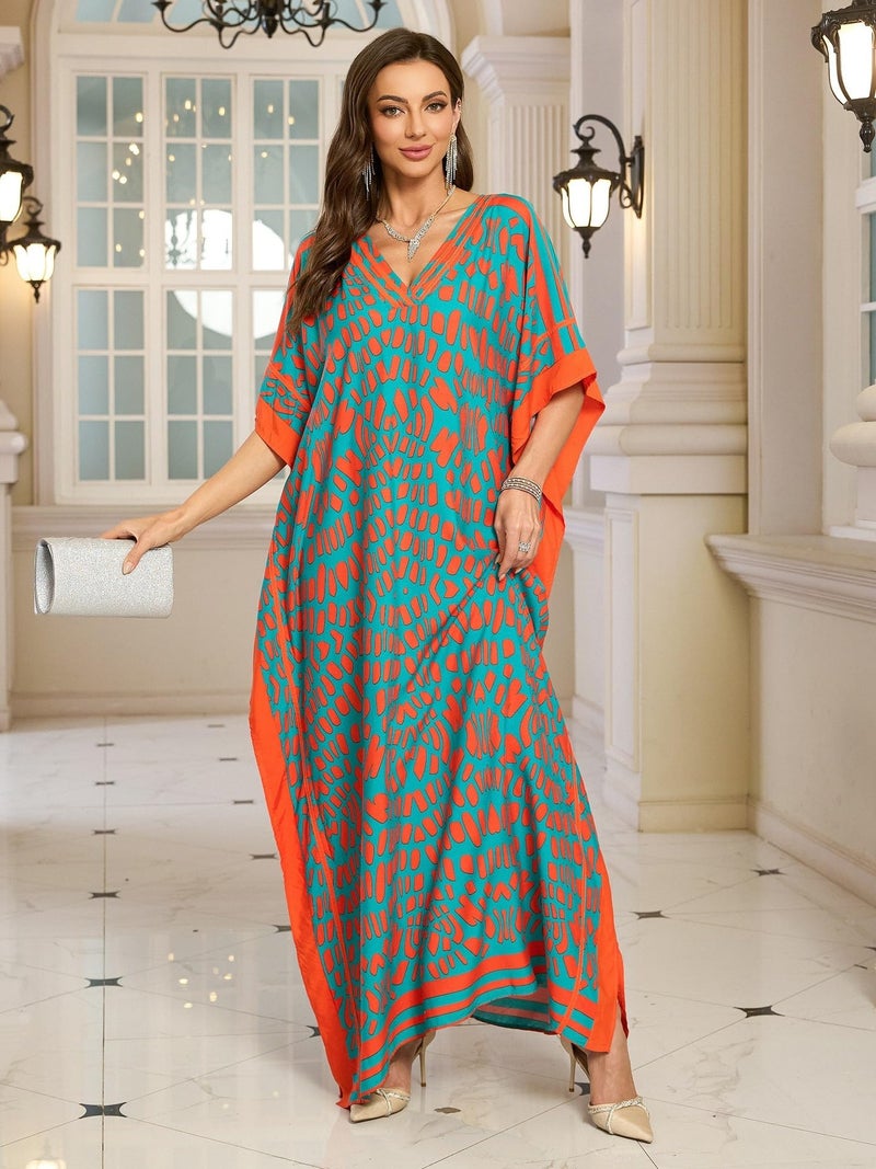 KECVOT Kaftan Dresses for Women V Neck Batwing Sleeve Plus Size Caftans Swimwear Coverups Maxi Beach Dresses - Image 4