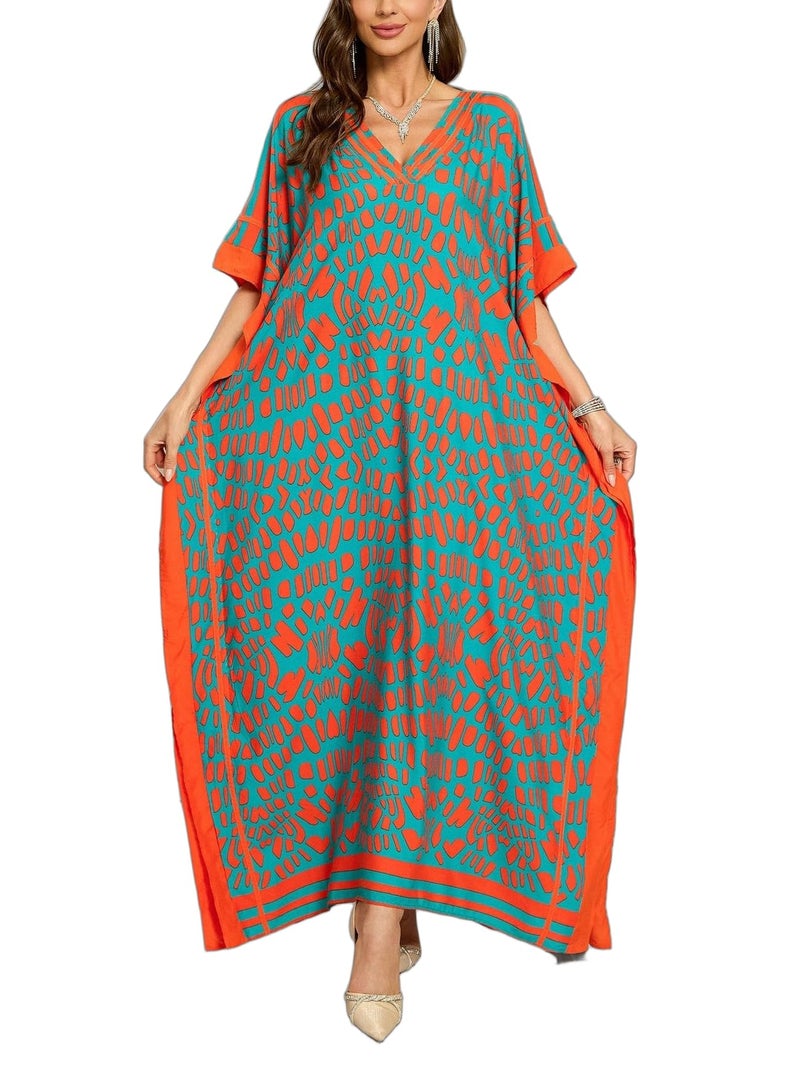 KECVOT Kaftan Dresses for Women V Neck Batwing Sleeve Plus Size Caftans Swimwear Coverups Maxi Beach Dresses - Image 1