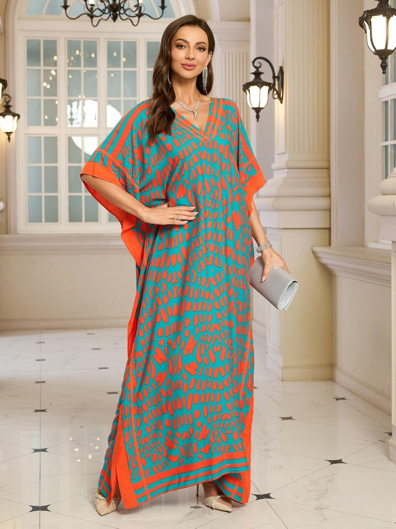 KECVOT Kaftan Dresses for Women V Neck Batwing Sleeve Plus Size Caftans Swimwear Coverups Maxi Beach Dresses - Image 2