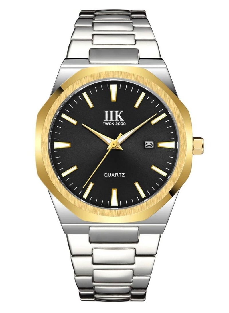 اي اي كيه كوليكشن ساعة يد رجالية من آيكي كوليكشن, سوار فضي مع ميناء أسود, و حواف بلون ذهبي - Image 1