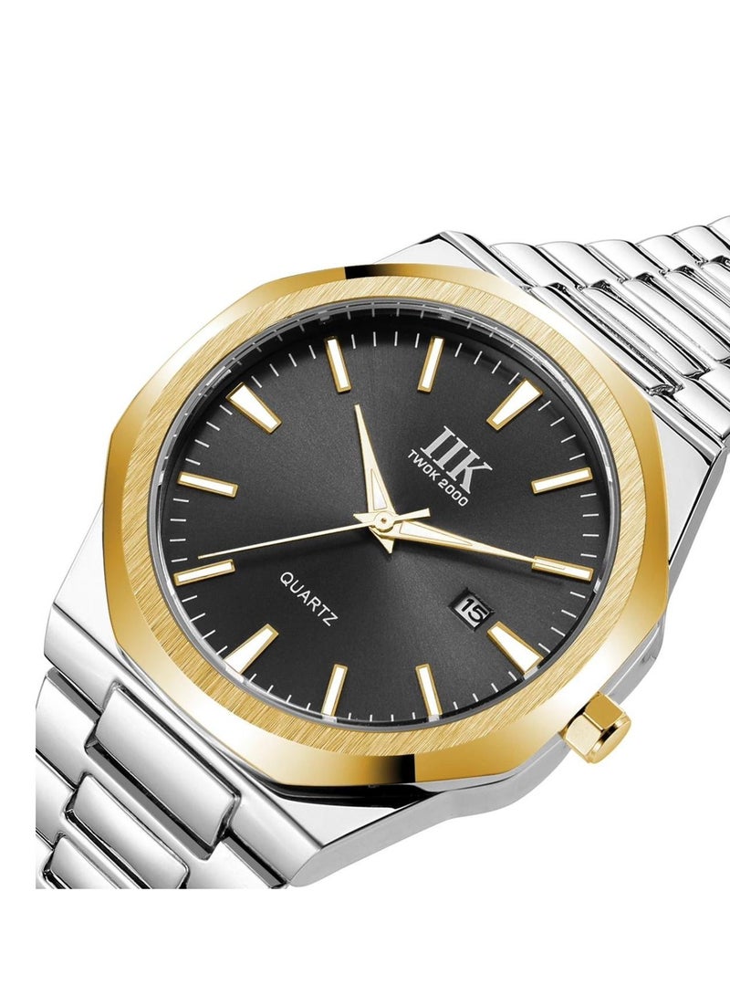 اي اي كيه كوليكشن ساعة يد رجالية من آيكي كوليكشن, سوار فضي مع ميناء أسود, و حواف بلون ذهبي - Image 2