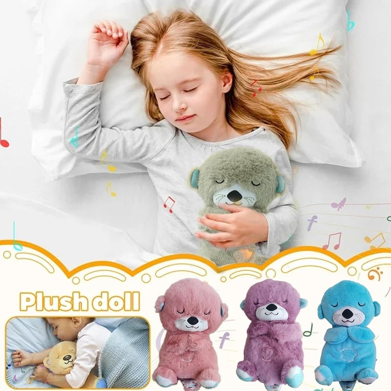 Musical Otter Plush Toy: Beige, Rhythmic Breathing Movement, Volume Control, Soft Lights - Calming Sensory Sound Machine for Newborns & Babies From Birth - Image 2
