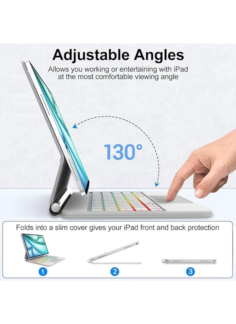 روك بو - لوحة مفاتيح عربية ماجيك لجهاز iPad Air 11 بوصة (M3/M2) 2025/2024، iPad Air 5 10.9 بوصة (2022)/Air 4 10.9 بوصة (2020)، iPad Pro 11 بوصة (2022/2021/2020/2018) مع غطاء خلفي مغناطيسي، لوحة تتبع ذكية بإضاءة خلفية RGB لجهاز Air 6/7 11 بوصة وAir4/5 10.9 بوصة - Image 1