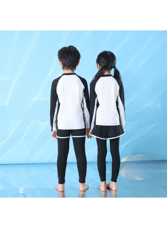 Children's Swimsuit Long-sleeved Trousers Sunscreen Swimsuit For Men And Women And Big Children Split Surfer Suit Parent-child Zipper Quick-drying Wetsuit-Color:Boy White- - Image 5