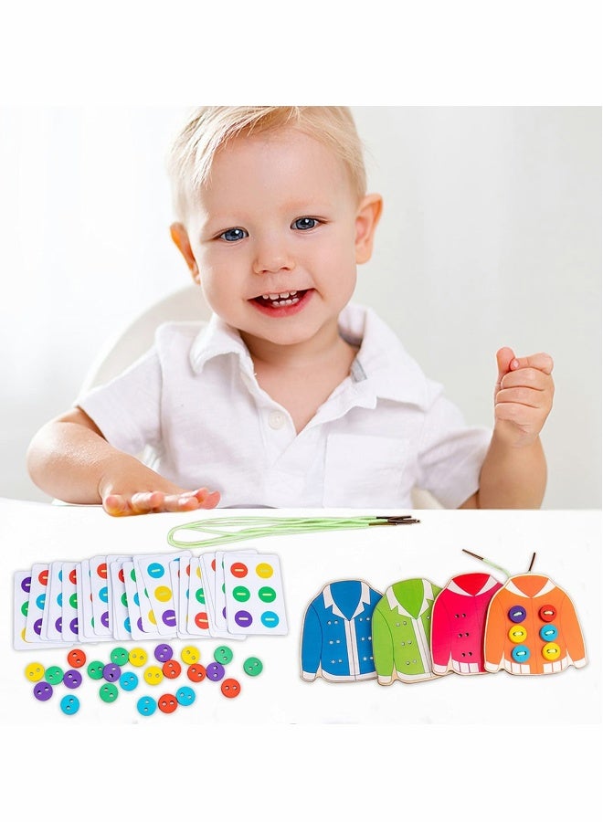 Clothes Lacing Toys, Wooden Toy Fine Motor Skill Threading Game for Kids Age 3 4 5 Years Toddler, Sewing Button Lacing Card Game, Preschool Early Development Educational Toy - Image 4