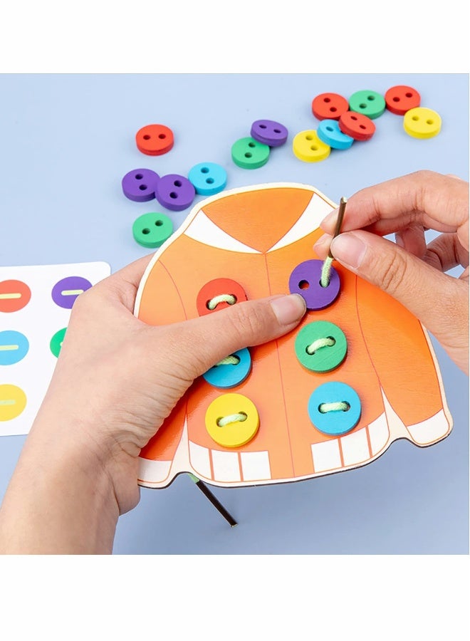Clothes Lacing Toys, Wooden Toy Fine Motor Skill Threading Game for Kids Age 3 4 5 Years Toddler, Sewing Button Lacing Card Game, Preschool Early Development Educational Toy - Image 3