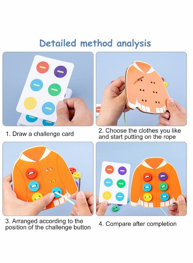Clothes Lacing Toys, Wooden Toy Fine Motor Skill Threading Game for Kids Age 3 4 5 Years Toddler, Sewing Button Lacing Card Game, Preschool Early Development Educational Toy - Image 5