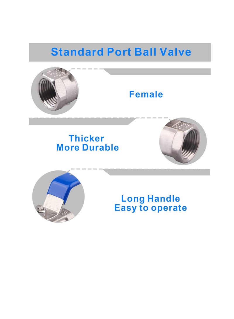 Stainless Steel Ball Valve, 0.5 Inch NPT Standard Port for Water, Oil, and Gas (1/2 Inch Ball Valve)  - Image 2