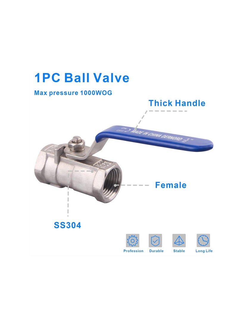 Stainless Steel Ball Valve, 0.5 Inch NPT Standard Port for Water, Oil, and Gas (1/2 Inch Ball Valve)  - Image 4