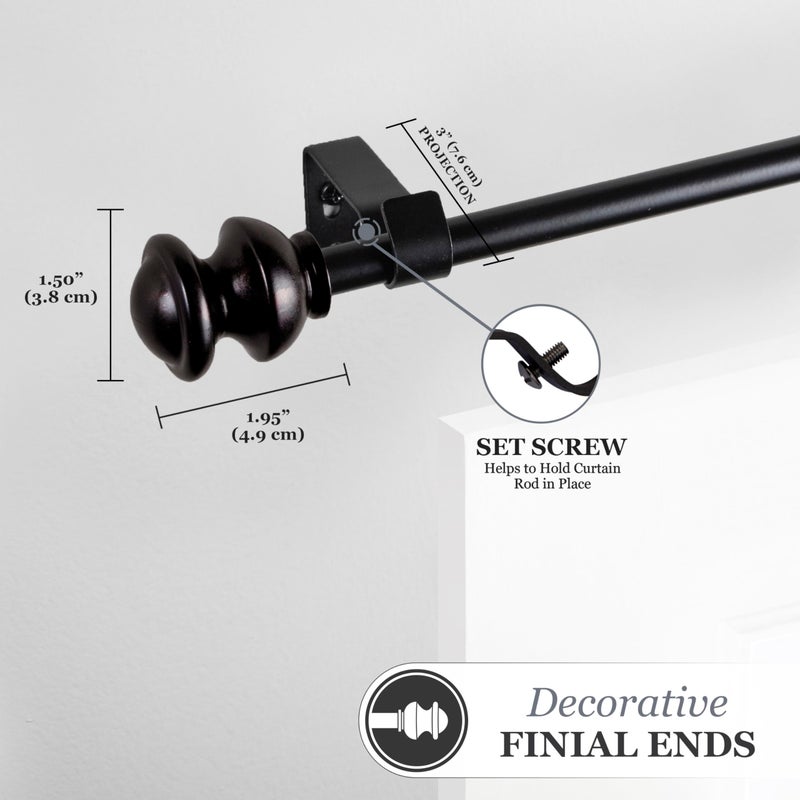 Kenney Kendall Knob Window Curtain Rod, Adjustable 28-48 Inch, Antique Rust Brown - Image 4