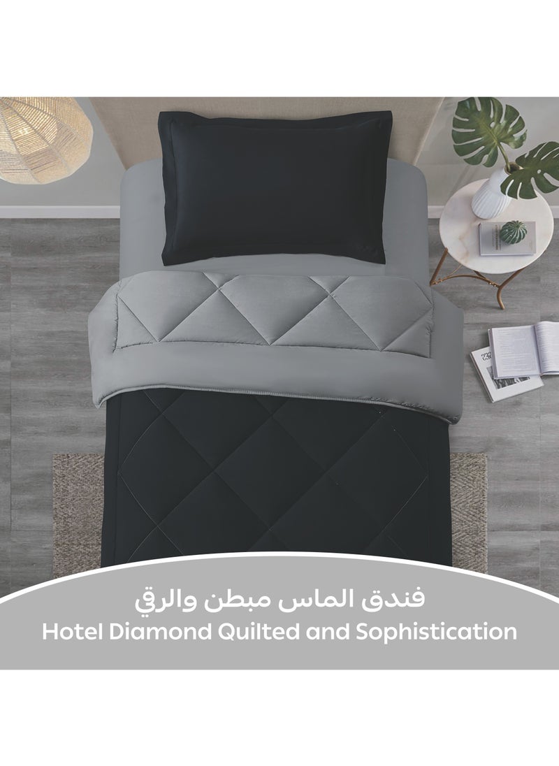 دوناتيلا طقم مفرش روزا سادة 2 قطعة مقاس مفرد ونص 170 × 230 سم بحشوة ثابتة أسود  - Image 2